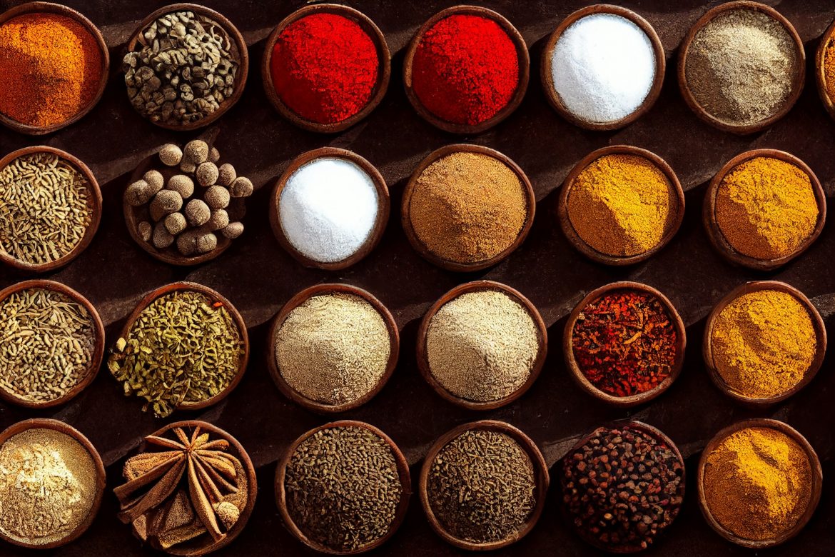 Piles of spices on display in Morocco, at a Medina souk, Marrakech, Incredible, vibrant colours